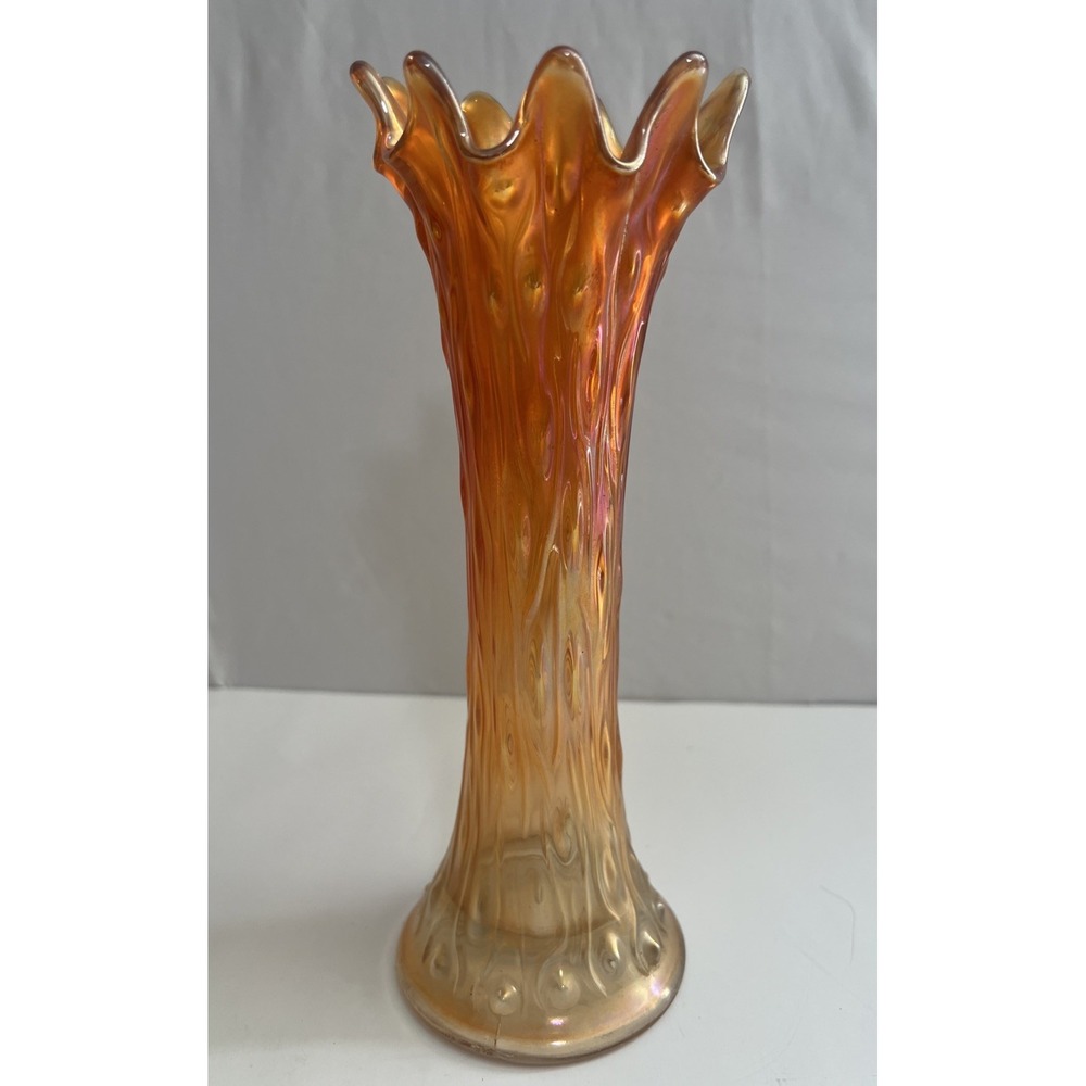 VTG Carnival Glass Northwood Tree Trunk Vase Marigold